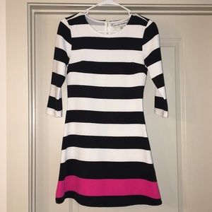 Black, white and pink striped dress